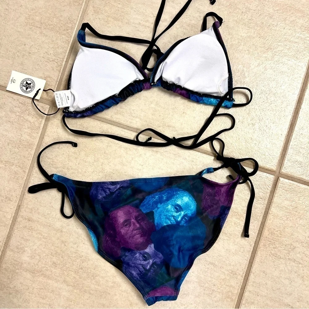 Adüh UPF 50 Benjamin Franklin 2-Piece Bikini Set Blue/Purple/Pink Size M lace up